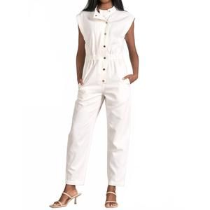 NEW ELAN women's denim sleeveless jumpsuit in white